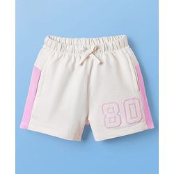 Pine Kids Looper Knit Mid Thigh Shorts With Number Print - White & Pink