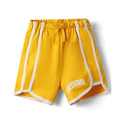 Pine Kids Looper Knit Mid Thigh Shorts With Text Print - Yellow