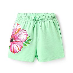 Pine Kids Looper Knit Mid Thigh Shorts with Floral Print - Light Green