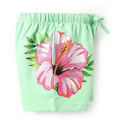 Pine Kids Looper Knit Mid Thigh Shorts with Floral Print - Light Green