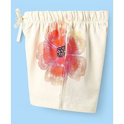 Pine Kids Looper Knit Mid Thigh Shorts With Floral Print - White