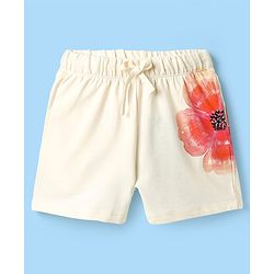 Pine Kids Looper Knit Mid Thigh Shorts With Floral Print - White