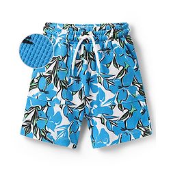 Pine Kids Looper Knit Mid Thigh Shorts With Abstract Print - Blue