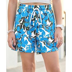 Pine Kids Looper Knit Mid Thigh Shorts With Abstract Print - Blue