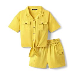 Pine Kids Cotton Woven Half Sleeves Solid Color Top & Shorts Set - Golden