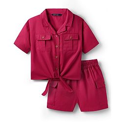 Pine Kids Cotton Woven Half Sleeves Solid Color Top & Shorts Set - Maroon