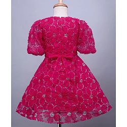 Pine Kids Woven Half Sleeves Party Dress With Sequin Detailing - Dark Pink