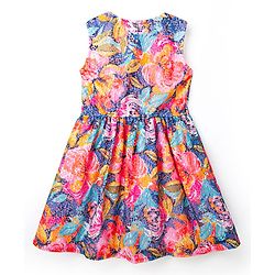 Pine Kids Woven Floral Printed Party Dress with Half Sleeves Jacket - Pink