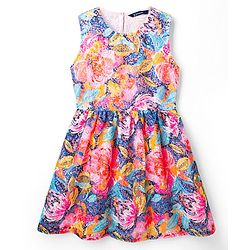 Pine Kids Woven Floral Printed Party Dress with Half Sleeves Jacket - Pink