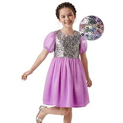 Pine Kids Woven Half Sleeves Party Dress with Shimmer & Sequin - Plum