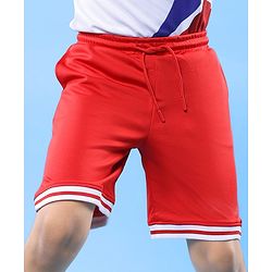 Pine Active Knit Knee Length Solid Color Shorts - Red