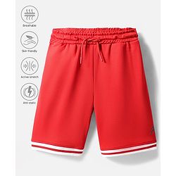 Pine Active Knit Knee Length Solid Color Shorts - Red