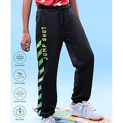 Pine Active Knit Full Length Super Stretch Cut & Sew Joggers with Text Puff Print - Black