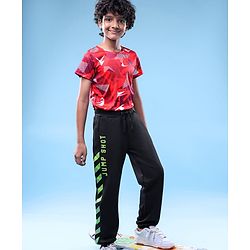 Pine Active Knit Full Length Super Stretch Cut & Sew Joggers with Text Puff Print - Black