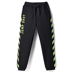 Pine Active Knit Full Length Super Stretch Cut & Sew Joggers with Text Puff Print - Black