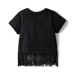 Pine Kids Cotton Knit Half Sleeves Top with Sequin Detailing & Tassel Hem - Black
