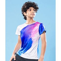 Pine Active Knit Super Stretch Half Sleeves Printed T-Shirt - White & Blue