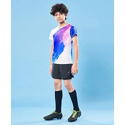 Pine Active Knit Super Stretch Half Sleeves Printed T-Shirt - White & Blue