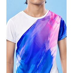 Pine Active Knit Super Stretch Half Sleeves Printed T-Shirt - White & Blue