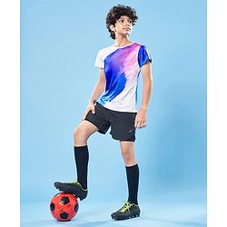 Pine Active Knit Super Stretch Half Sleeves Printed T-Shirt - White & Blue