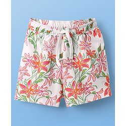 Pine Kids Single Jersey Knit Half Sleeves Shorts Co-Ords Night Suit with Floral Print - White
