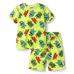 Pine Kid Single Jersey Knit Half Sleeves Co-ords Shorts Night Suit With Dino Print - Light Green