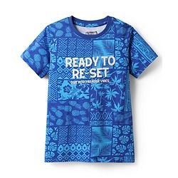 Pine Kids Single Jersey Knit Half Sleeves Co-ords Shorts Night Suit With Tropical Theme Print - Blue