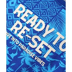 Pine Kids Single Jersey Knit Half Sleeves Co-ords Shorts Night Suit With Tropical Theme Print - Blue