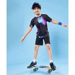 Pine Active Knit Half Sleeves Printed T-Shirt - Black