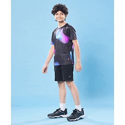 Pine Active Knit Half Sleeves Printed T-Shirt - Black