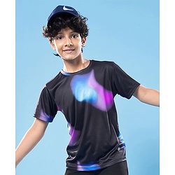 Pine Active Knit Half Sleeves Printed T-Shirt - Black