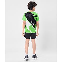 Pine Active Knit Half Sleeves Printed T-Shirt - Green & Black
