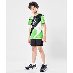 Pine Active Knit Half Sleeves Printed T-Shirt - Green & Black