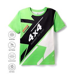 Pine Active Knit Half Sleeves Printed T-Shirt - Green & Black