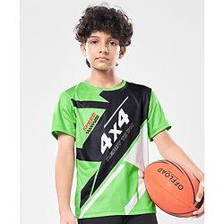 Pine Active Knit Half Sleeves Printed T-Shirt - Green & Black