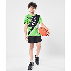 Pine Active Knit Half Sleeves Printed T-Shirt - Green & Black
