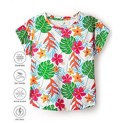 Pine Active Half Sleeves T-Shirt With Floral Print - White