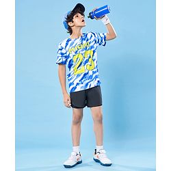 Pine Active Knit Half Sleeves Printed T-Shirt - Blue & White