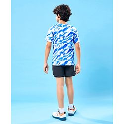 Pine Active Knit Half Sleeves Printed T-Shirt - Blue & White