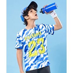 Pine Active Knit Half Sleeves Printed T-Shirt - Blue & White