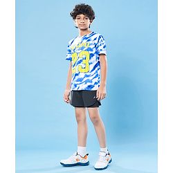 Pine Active Knit Half Sleeves Printed T-Shirt - Blue & White