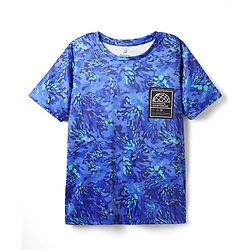 Pine Active Knit Half Sleeves Drop Shoulder T-Shirt with Abstract Print - Blue