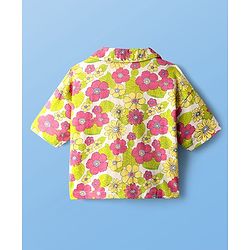 Pine Kids Single Jersey Knit Half Sleeves Top & Shorts Set With Floral Print & Inner Top - Light Green