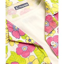 Pine Kids Single Jersey Knit Half Sleeves Top & Shorts Set With Floral Print & Inner Top - Light Green