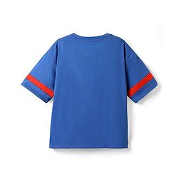 Pine Kids Marvel Single Jersey Knit Half Sleeves Drop Shoulder Cut & Sew Short Sets With Avengers Graphic - Red & Blue