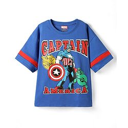 Pine Kids Marvel Single Jersey Knit Half Sleeves Drop Shoulder Cut & Sew Short Sets With Avengers Graphic - Red & Blue
