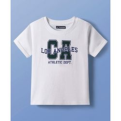 Pine Kids Single Jersey Knit Half Sleeves T-Shirt & Shorts Set with Text Print & Belt - White & Olive Green