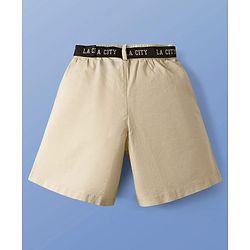 Pine Kids Single Jersey Knit Half Sleeves T-Shirt & Shorts Set with Text Print & Belt - White & Olive Green