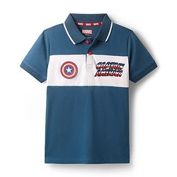 Pine Kids Marvel Single Jersey Knit Half Sleeves Polo T-Shirt With Front & Back Avengers Graphics - Navy Blue