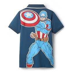 Pine Kids Marvel Single Jersey Knit Half Sleeves Polo T-Shirt With Front & Back Avengers Graphics - Navy Blue